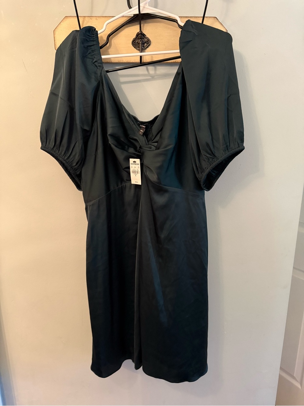 Express Forest Green Puff Sleeve Mini Dress